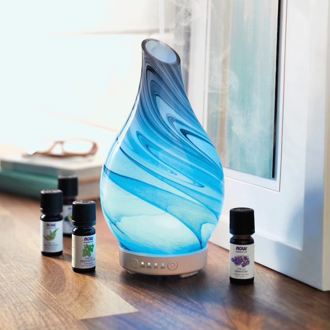 Blown Glass Aromatherapy Diffuser with Lights, , large