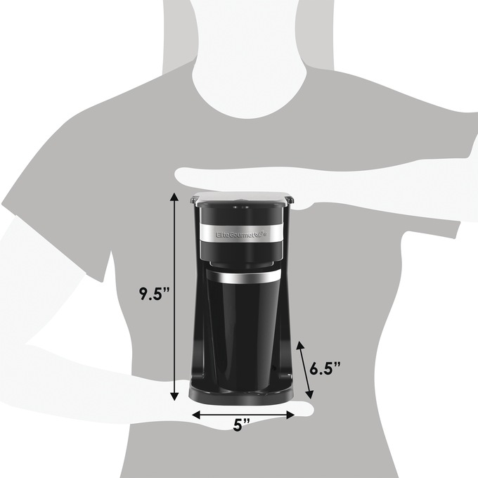 Elite Gourmet 1-Cup Coffee Maker with Travel Mug, Black, large