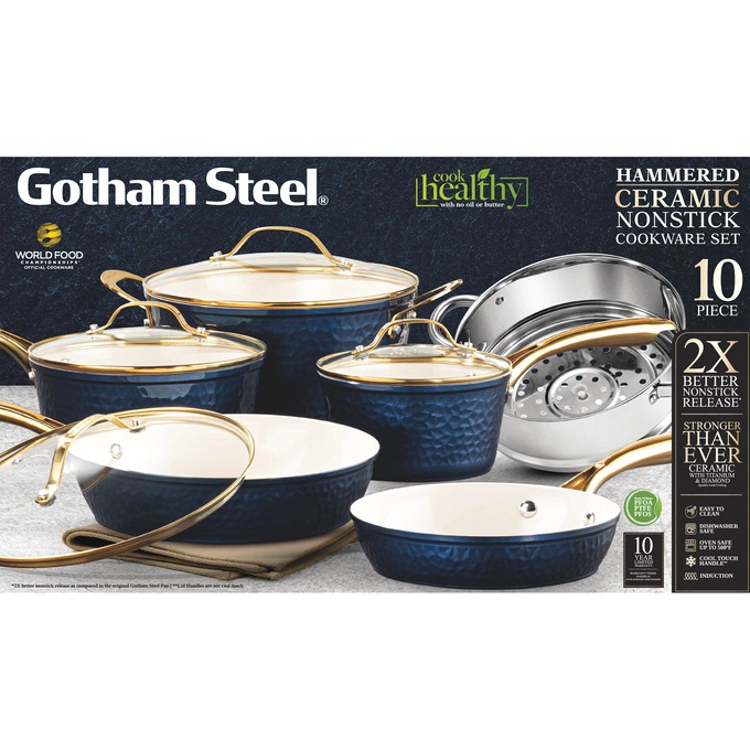 Gotham Steel Hammered Ceramic 10-piece Cookware Set, , large