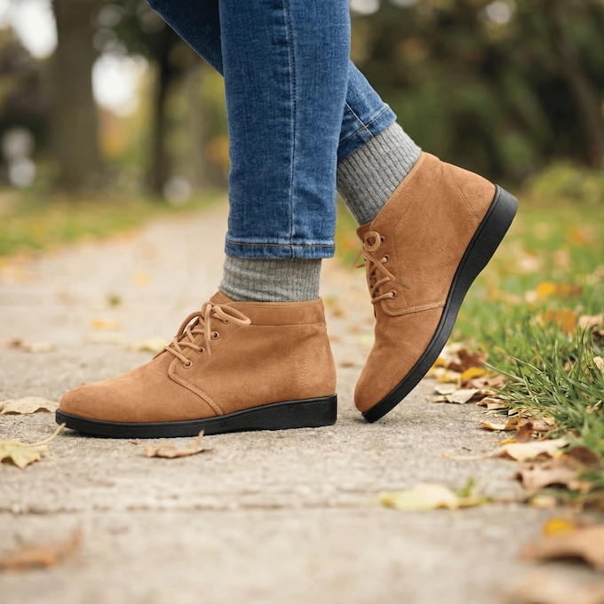 Audrey Lace-Up Suede-Look Bootie, , large