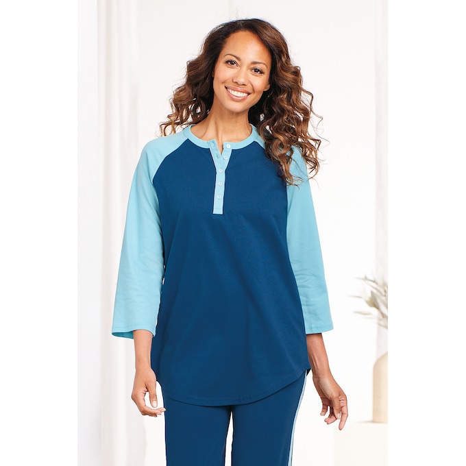 Women's Cotton Henley Baseball Top, , large