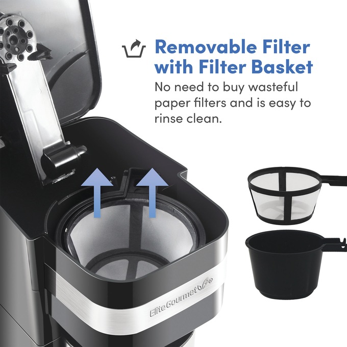Elite Gourmet 1-Cup Coffee Maker with Travel Mug, Black, large