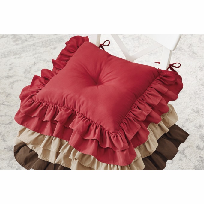 Double Ruffle Cushion, Red, large