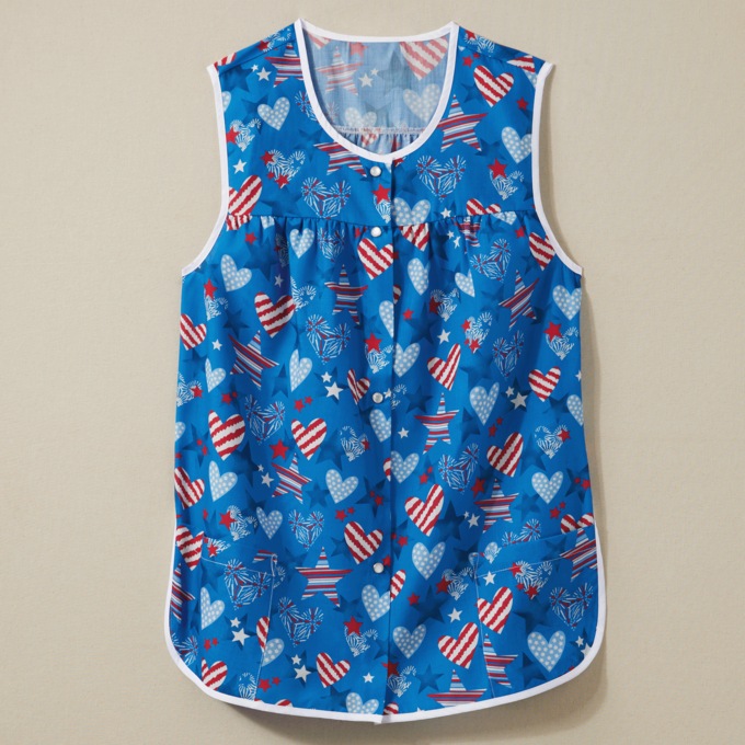 Easy-Care Button-Front Cobbler Apron, Love USA, large