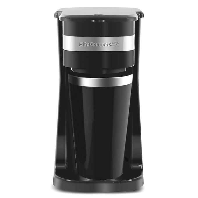 Elite Gourmet 1-Cup Coffee Maker with Travel Mug, Black, large