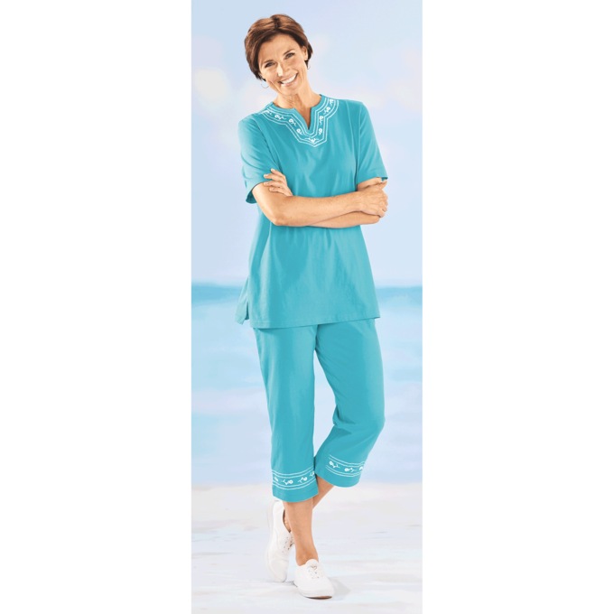 Embroidered Capri Set, , large