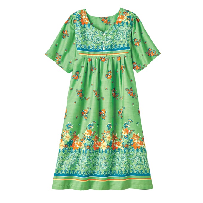 Border Print Patio Dress, Green Border, large