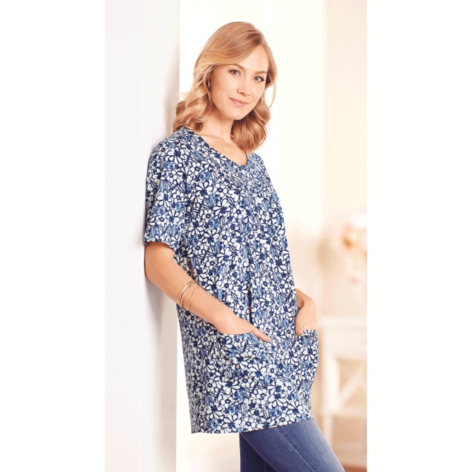 Knit Tunic with Patch Pockets - Print, , large