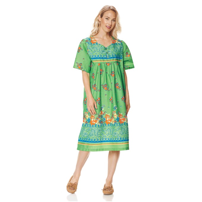 Border Print Patio Dress, Green Border, large