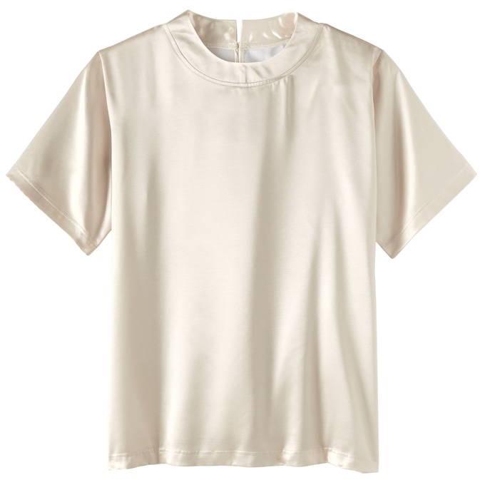 Women's Satin Blouse with Short Sleeves, , large
