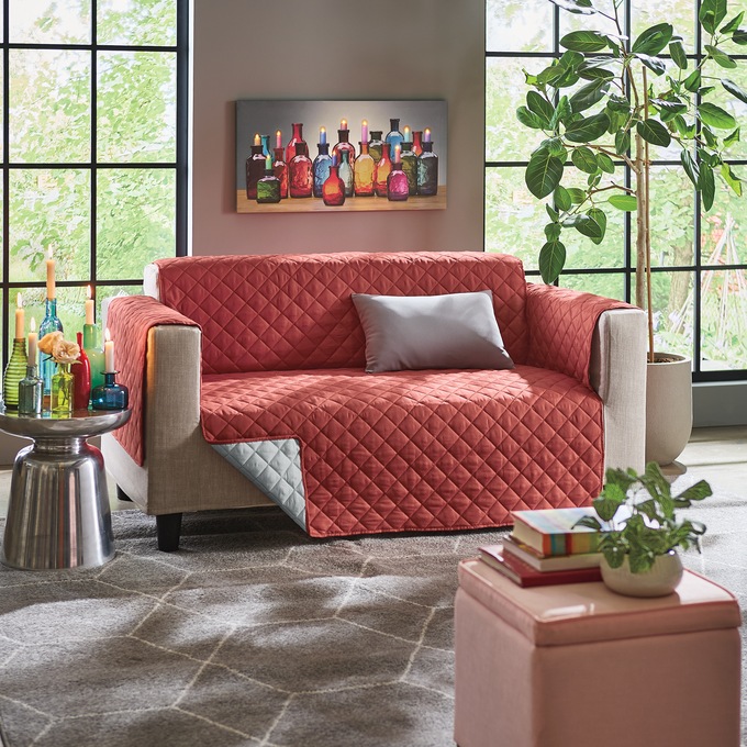 Color Connection Reversible Furniture Protector, Red Gray Mist, large