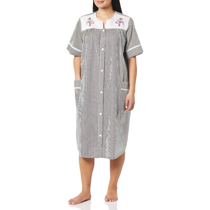 Duster With Embroidered Yoke, Black Stripe, large
