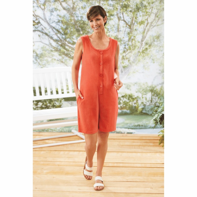 Button-Front Terry Romper, , large