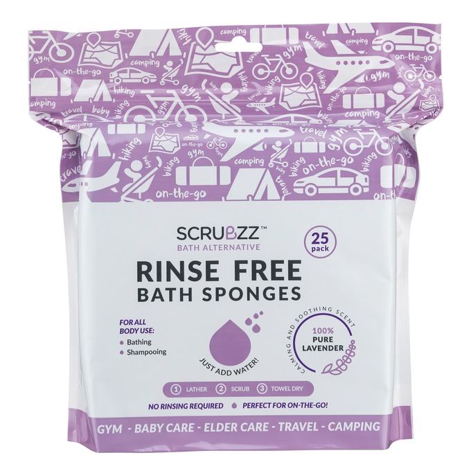 Scrubzz 25-Count Rinse-Free Bath Sponge, , large