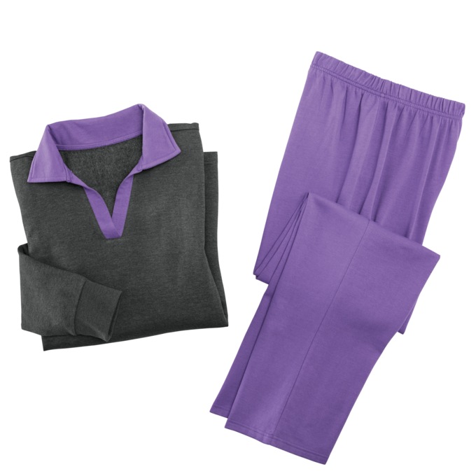 Color-Blocked Fleece Set, Purple Charcoal, large