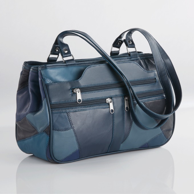 Patchwork Leather Handbag, Multi Navy, large
