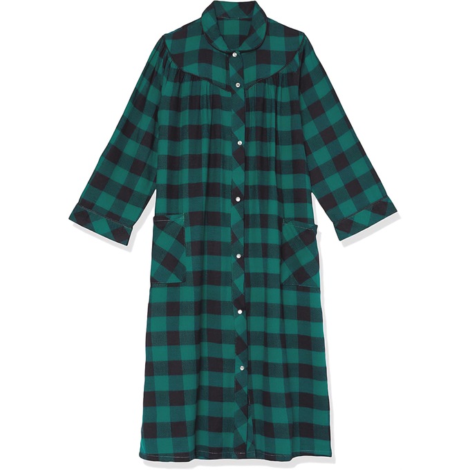 Flannel Snap-Front Duster, Green, large
