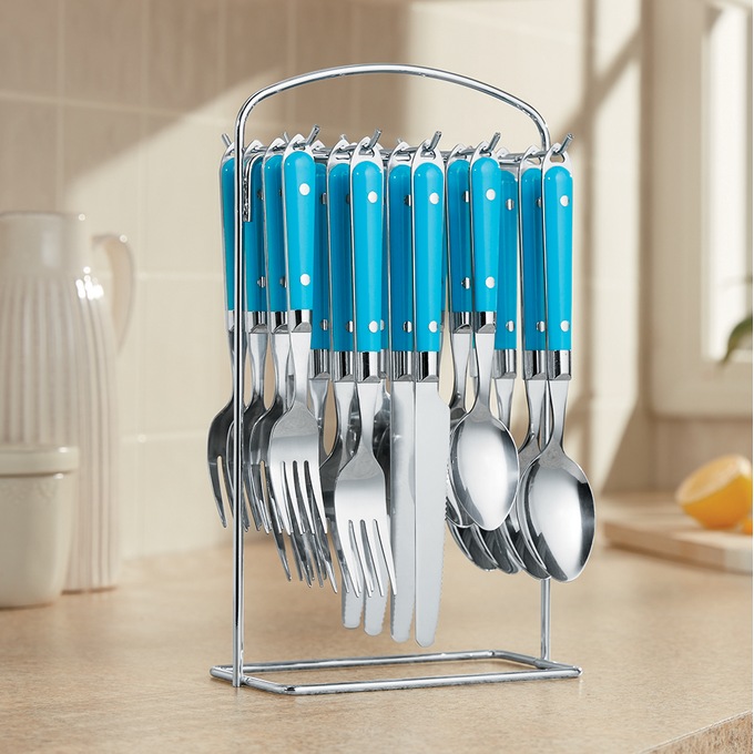 20-piece Hanging Flatware Set, Teal, large
