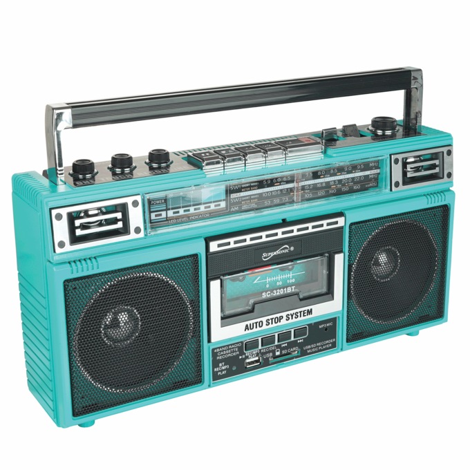 Supersonic 4-Band Radio and Cassette Player with Bluetooth, Teal, large