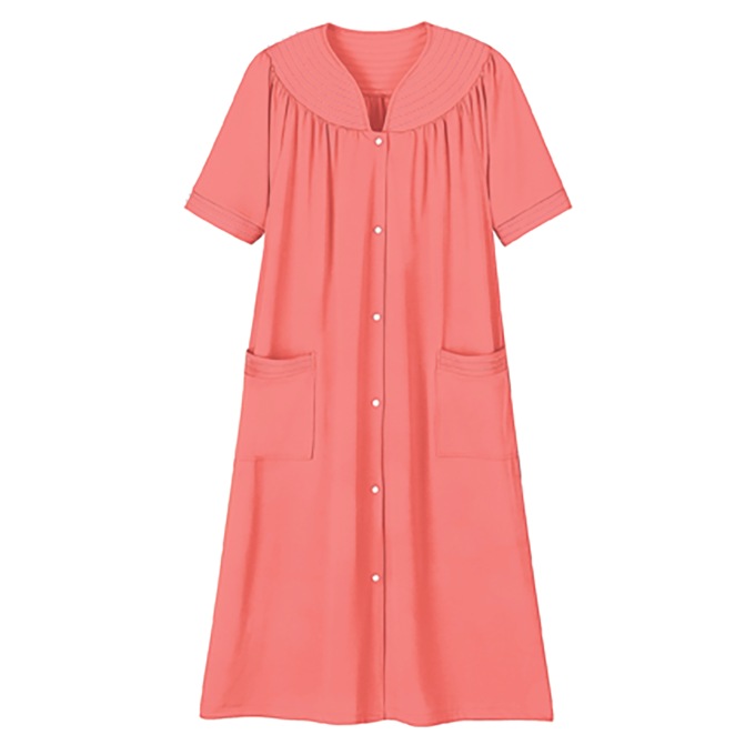 Polyester Snap-Front Duster, Coral, large