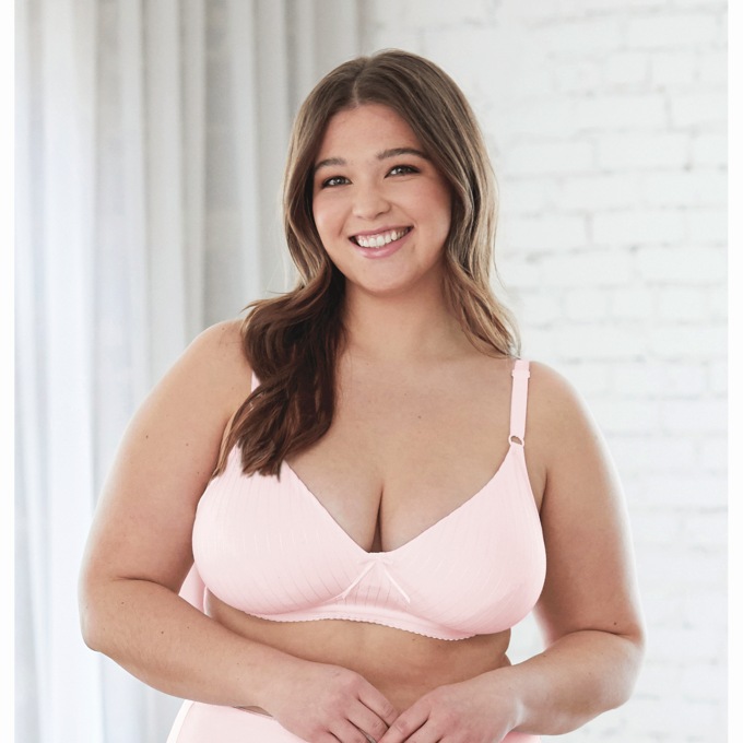 Bestform® Striped Wireless Cotton Bra, Pink, large