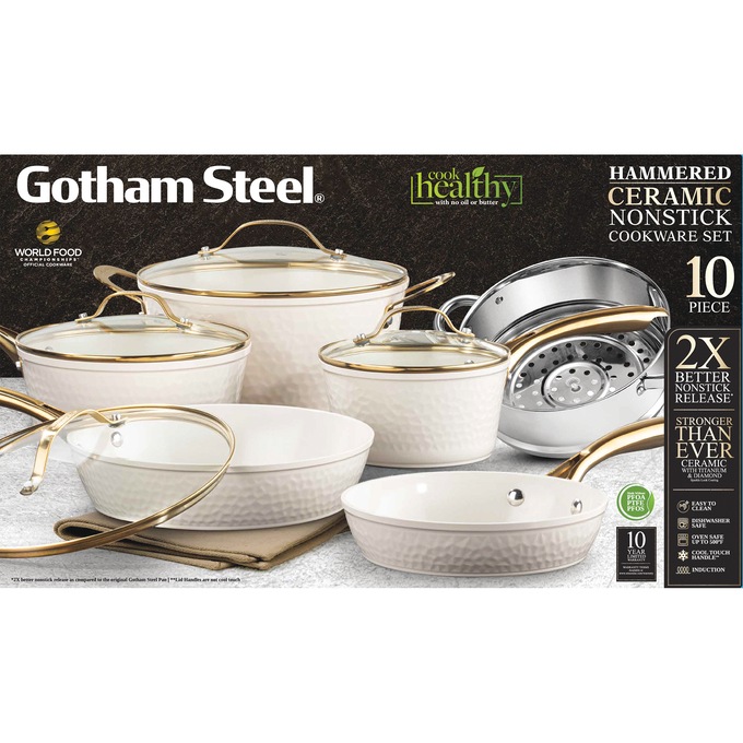 Gotham Steel Hammered Ceramic 10-piece Cookware Set, , large