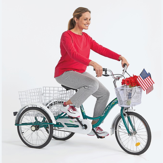 Adult Tricycle with Two Baskets, Green, large