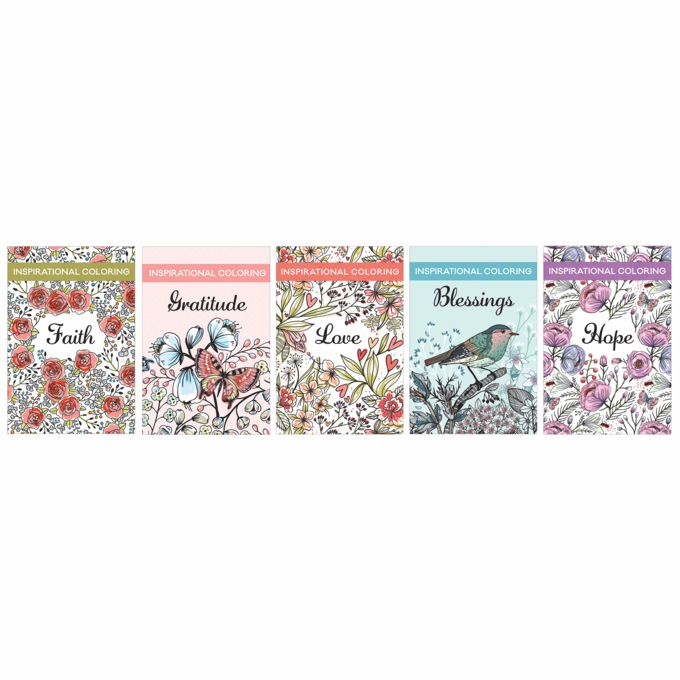 Set of 5 Inspirational Coloring Books, , large