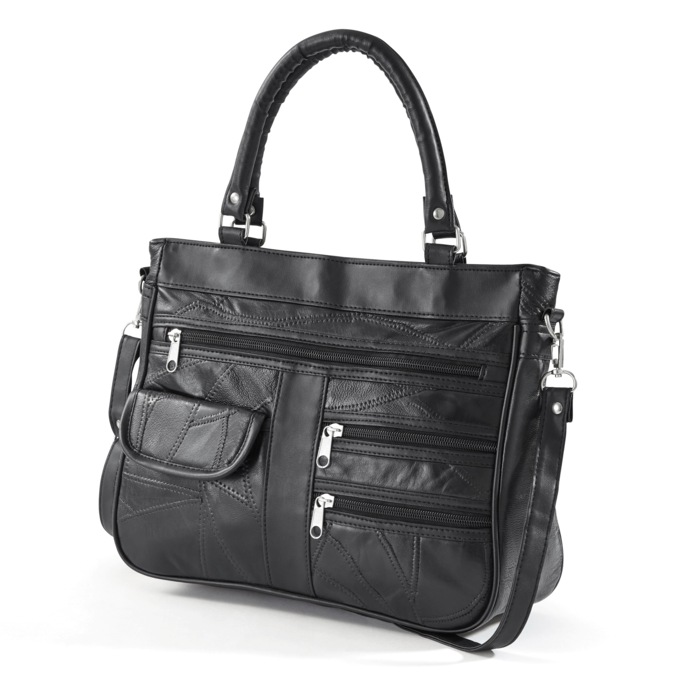 Patched Leather Versatile Handbag, , large