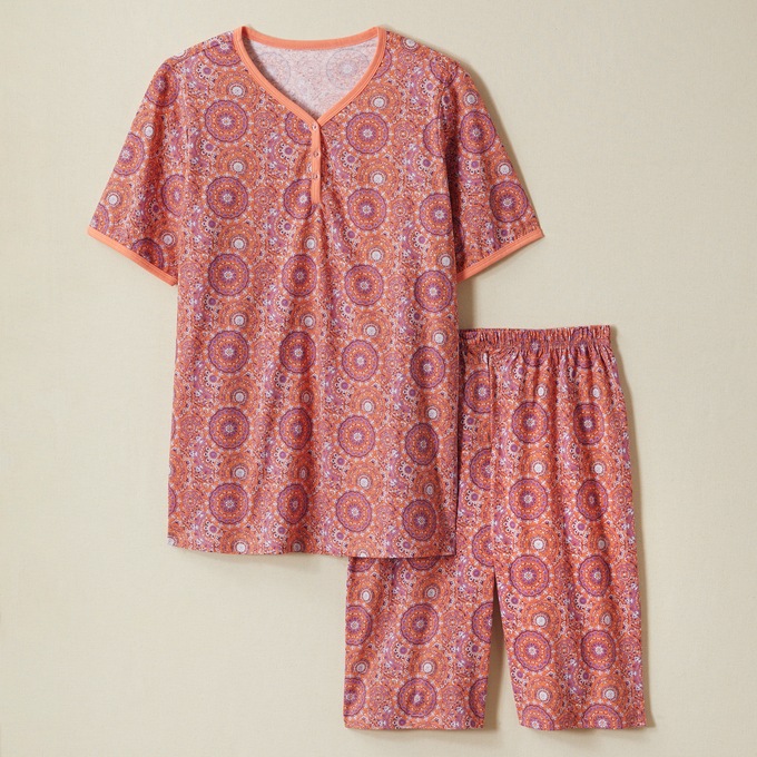 Print Shorty Pajama, Salmon Medallion, large