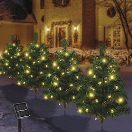 Set of 4 Christmas Trees with Solar Lights, , large