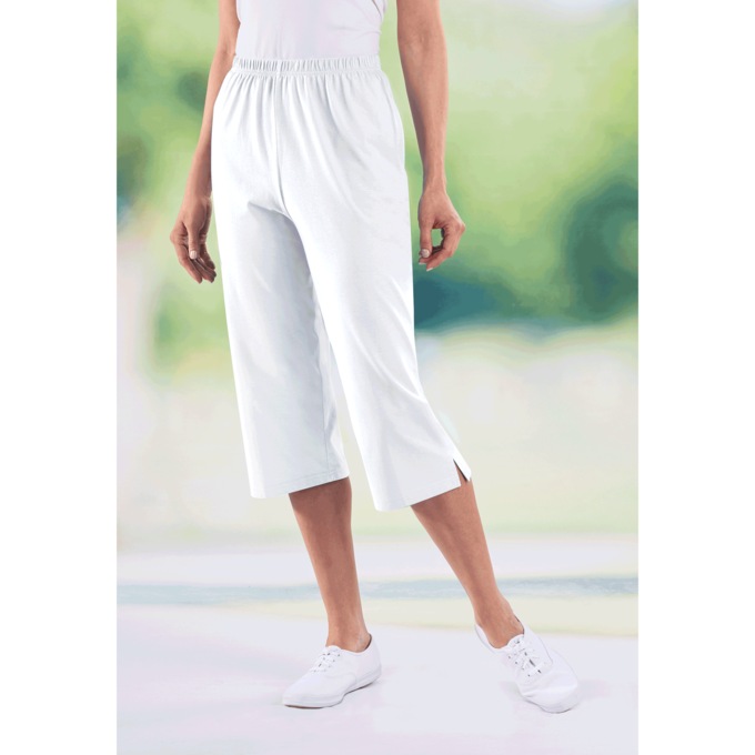 Knit Capri - Solid, White, large