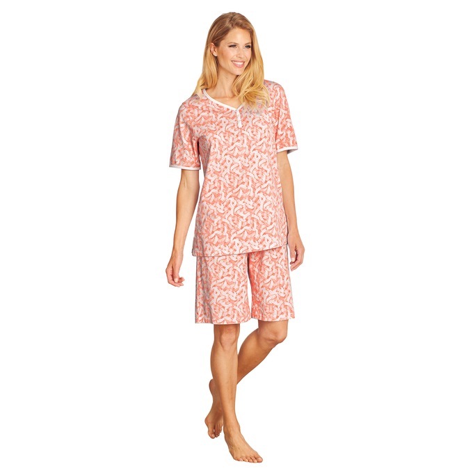 Print Shorty Pajama, Coral Blush Geo, large