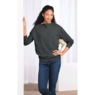 Long-Sleeve Banded-Bottom Henley, Charcoal, large
