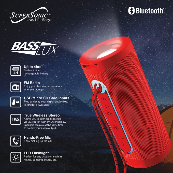 Supersonic Portable Speaker with Flashlight, , large
