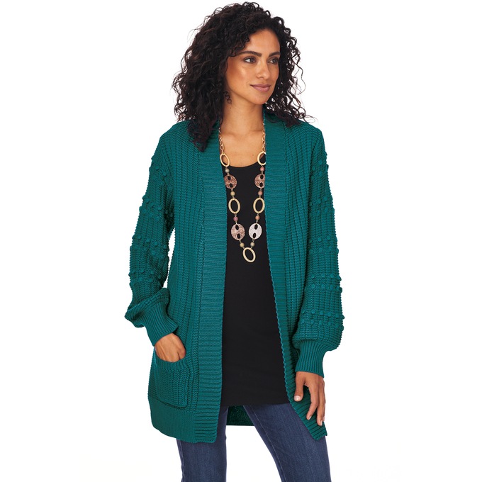 Pom Sleeve Cardigan, , large
