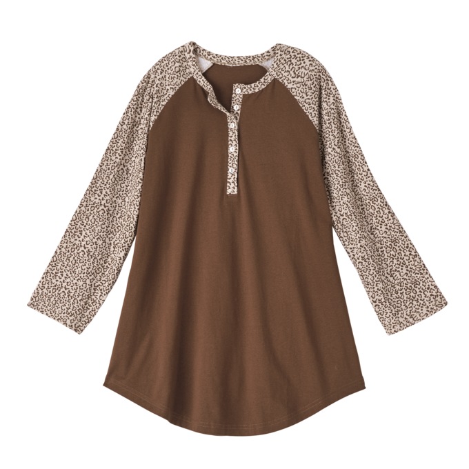 Henley Baseball Top, Brown Leopard, large