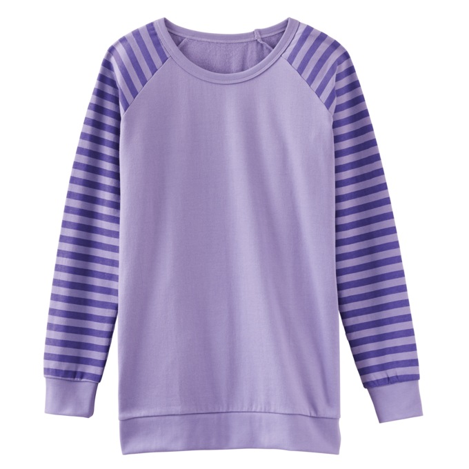 Fleece Sweatshirt with Striped Sleeves, , large