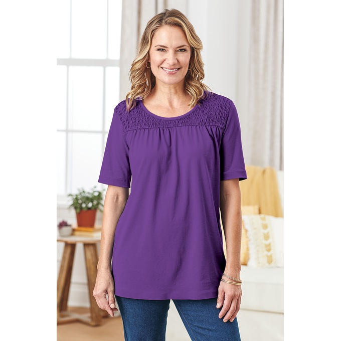 Classic Cotton Smocked Yoke Tunic, , large