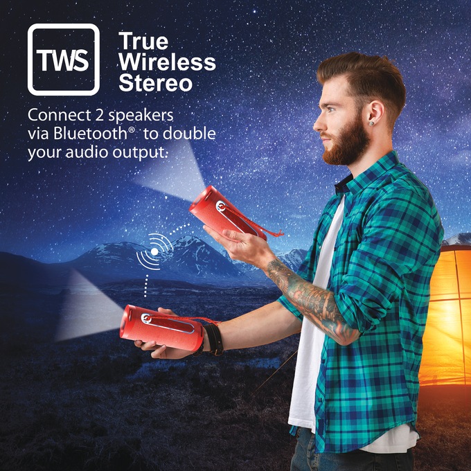 Supersonic Portable Speaker with Flashlight, Red, large