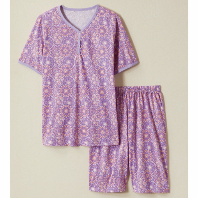 Print Shorty Pajama, Hyacinth Medallion, large