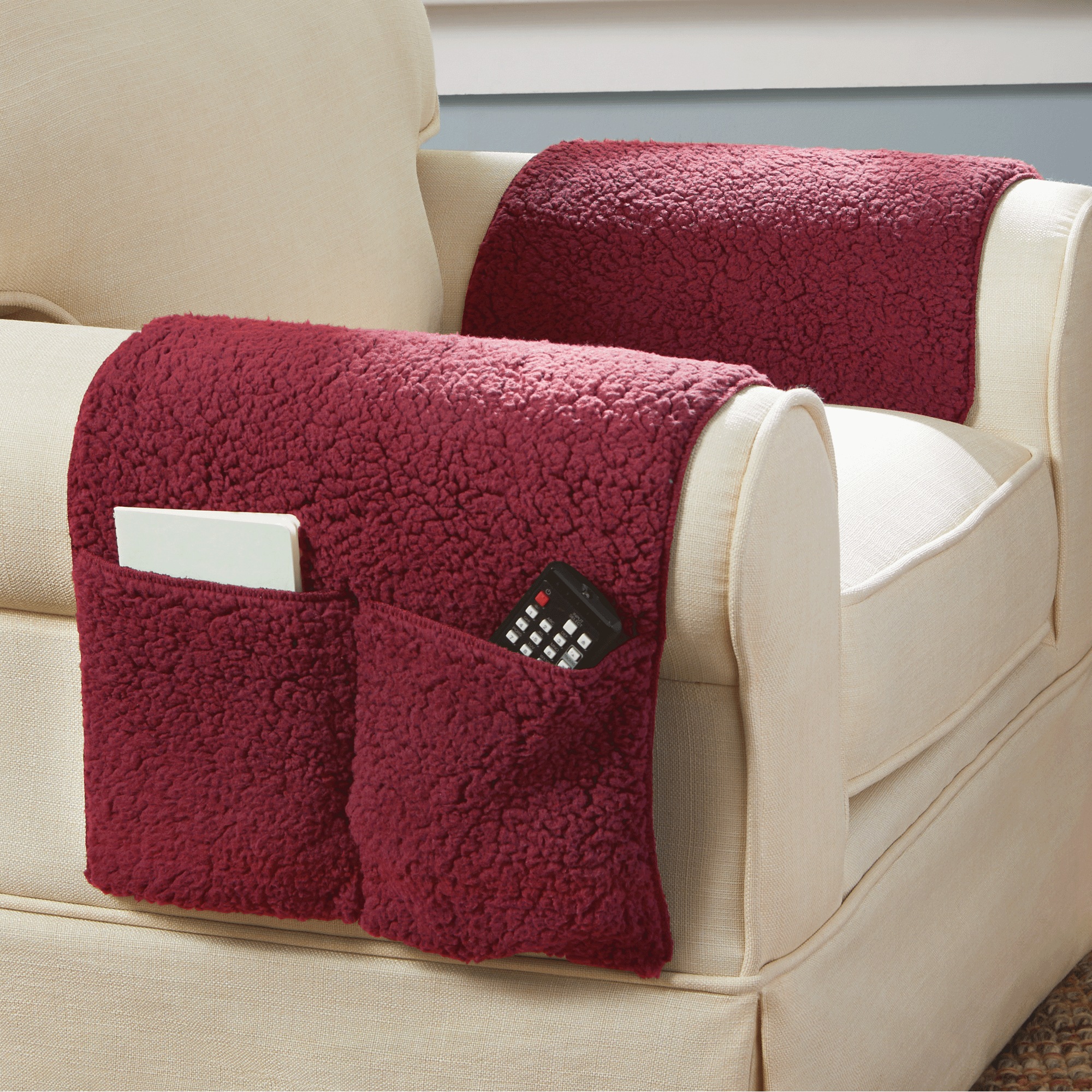 Set of 2 Armchair Savers, Burgundy, large