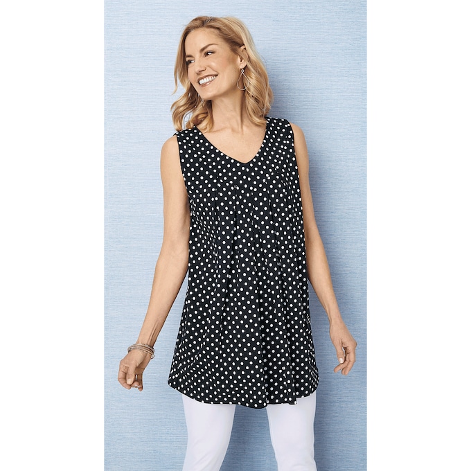 V-Neck Tunic Tank - Solid, Black White Dot, large
