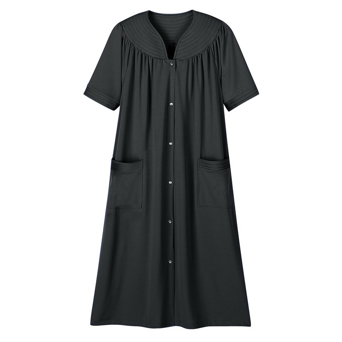 Polyester Snap-Front Duster, Black, large