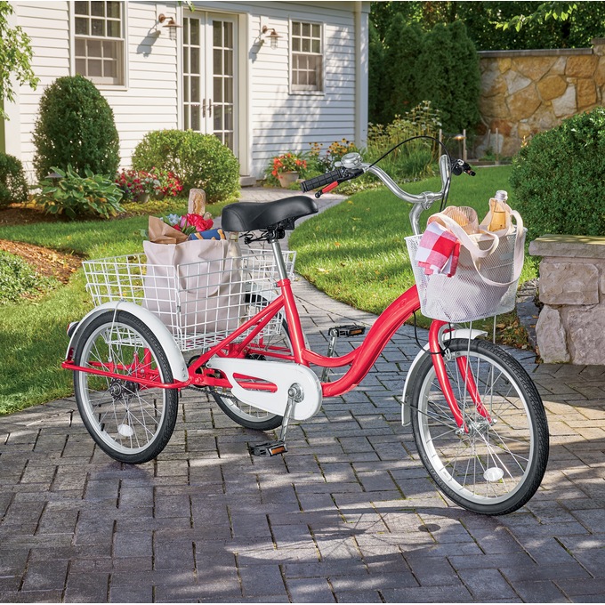 Adult Tricycle with Two Baskets, Red, large