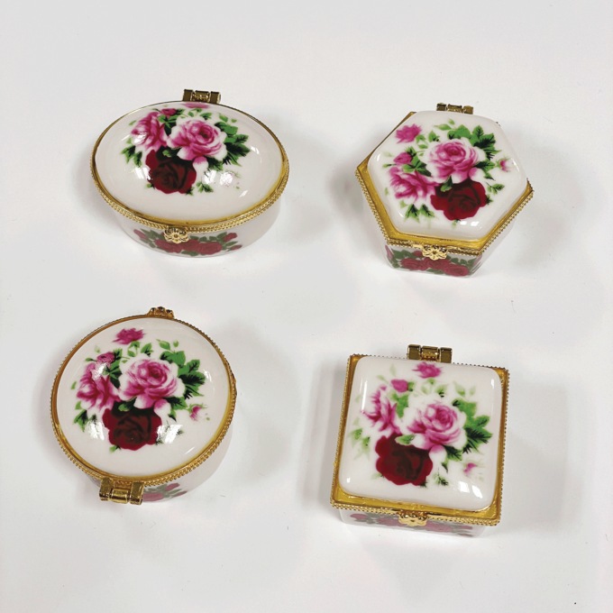 Set of 4 Floral Trinket Boxes, , large