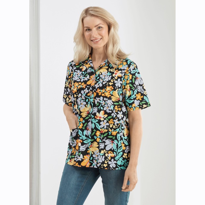 Smock Top, Black Floral, large