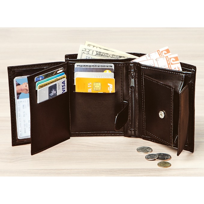 Men's 20-Pocket Wallet, Brown, large