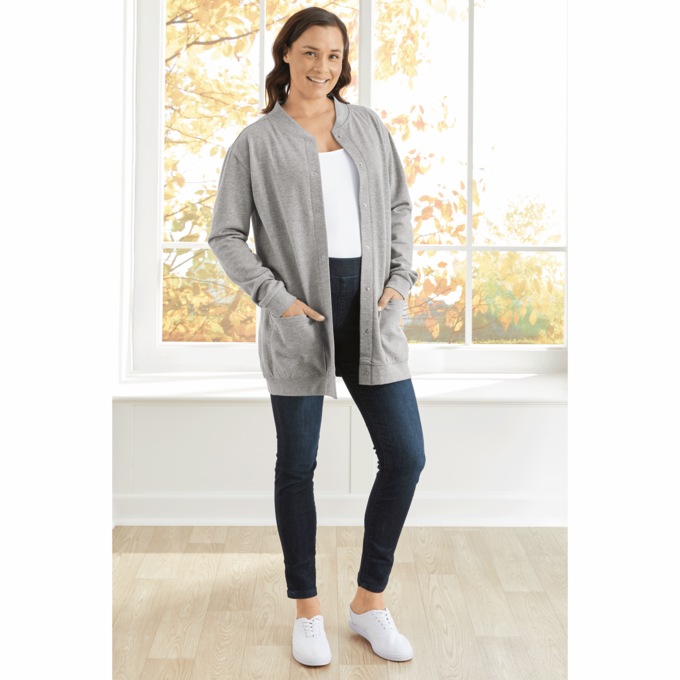Snap-Front Cotton-Blend Women's Cardigan, , large