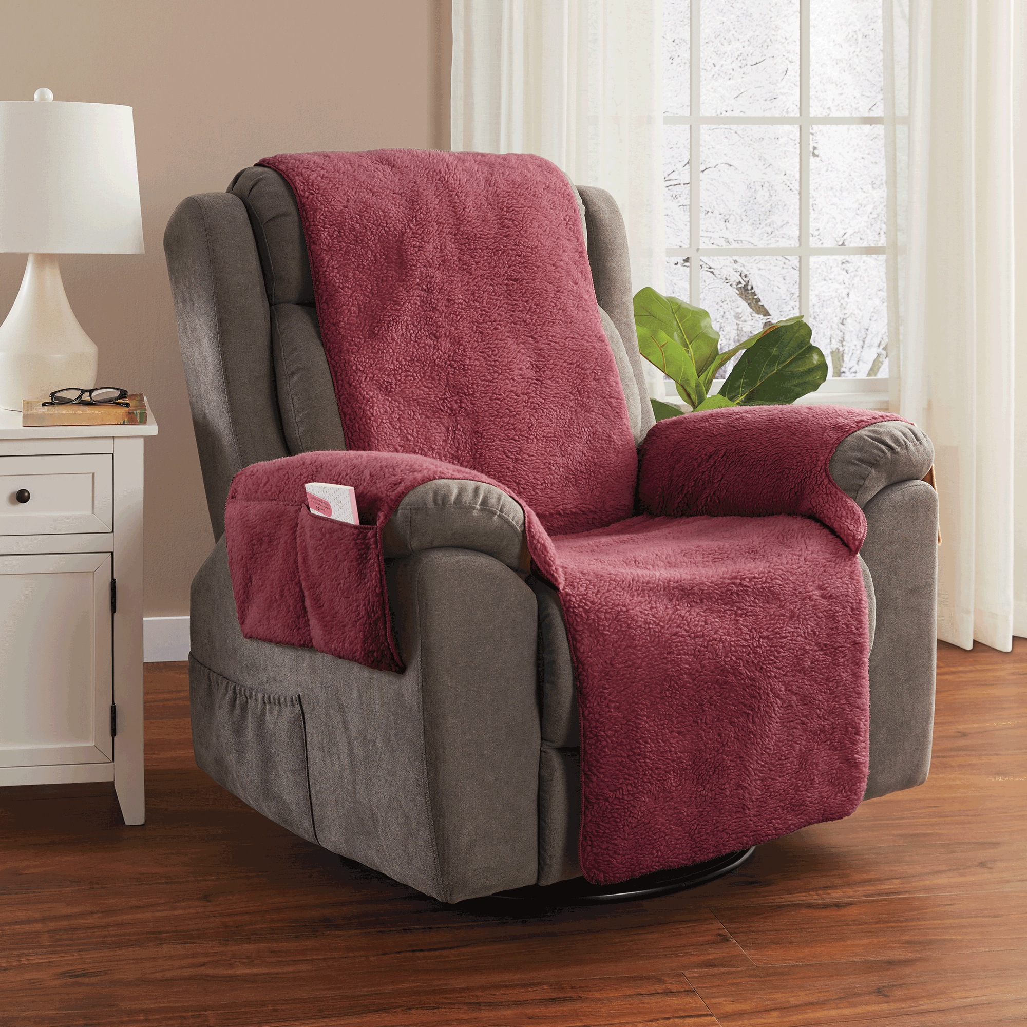 Recliner Chair Cover, Burgundy, large